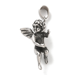 Античное Серебро Ретро 304 из нержавеющей стали подвески, ангельское очарование, античное серебро, 34x17x22 мм, отверстие : 5.5x4 мм