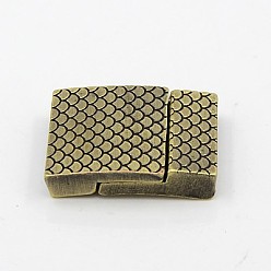 Antique Bronze Brass Magnetic Clasps with Glue-in Ends, Nickel Free, Rectangle, Antique Bronze, 26x21x5mm, Hole: 3x18mm