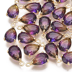 Разноцветный Стеклянные подвески, с латунной фурнитурой , граненые, слеза, золотые, красочный, 13x7x5 мм, отверстие : 1.2 мм