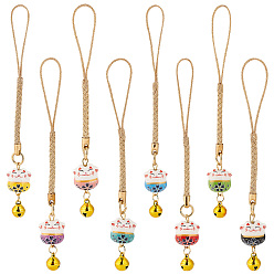 (52) Непрозрачная лаванда 1 набор эмалированных счастливых кошек в японском стиле, латунных колокольчиков, украшений для телефона, подвесок на ремешок, для мобильного телефона, рюкзак, бумажник, брелок кулон аксессуары, разноцветные, 10.6 см, 8 шт / комплект