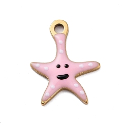 Pink Ионное покрытие (ip) 201 брелоки из нержавеющей стали, с эмалью, реальный 18 k позолоченный, морское животное, очарование морской звезды, розовые, 15x11.5x1.5 мм, отверстие : 1.6 мм