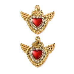 Золотой 304 нержавеющей стальной эмали подвески, святое сердце, со стразами, ионное покрытие, золотые, 2.4x2.7x0.25 см, отверстие : 1.6 мм