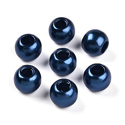 Морской Синий Абс пластмасса имитация жемчужина европейские бисер, бусины с большими отверстиями в форме шайбы, Marine Blue, 11.5~12x10 мм, отверстие : 4~5 мм, Около 780 шт / 500 г