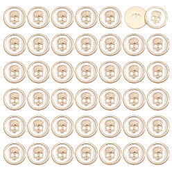 Light Gold 40шт. 2-отверстие, эмалированные плоские круглые кнопки из сплава, череп, золотой свет, 15.5x2 мм, отверстие : 1.2 мм