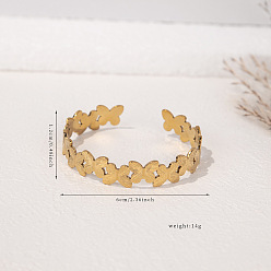 Золотой 304 женские браслеты-манжеты из нержавеющей стали, бабочка, золотые, внутренний диаметр: 2-3/8 дюйм (6 см)