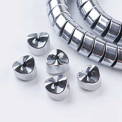 Platinum Plated PVD Vacuum Plating Electroplate Non-magnetic Synthetic Hematite Beads Strands, Grade A, Triangle, Platinum Plated, 8x8x5mm, Hole: 1mm, about 98pcs/strand, 15.9 inch(40.5cm)