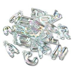 Аквамарин Прозрачные акриловые подвески с УФ-покрытием, радужный, буквы, аквамарин, 30x7.5~23x5~6.5 мм, отверстие : 3 мм