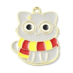 (123L) Белый крем непрозрачный блеск Подвески из эмали и сплава, золотые, кот с шарфом-оберегом, огнеупорный кирпич, 28x21.5x1.5 мм, отверстие : 2 мм