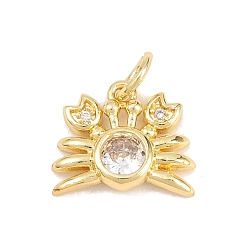Настоящее золото 18K Латунные микропаве прозрачные подвески с фианитом, крабовые прелести, долговечный, стойки покрытие, без свинца и без кадмия, реальный 18 k позолоченный, 10x12.5x3 мм, отверстие : 3.2 мм