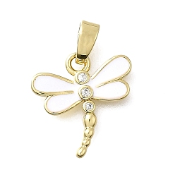 Красный Латунные микро проложить кубического циркония прелести, Эмаль стиле, реальный 18 k позолоченный, стрекоза, красные, 13.5x14x2 мм, отверстие : 5x2.5 мм