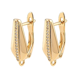 Real 18K Gold Plated SHEGRACE Brass Micro Pave Cubic Zirconia Hoop Earring Findings, with Loop, Cadmium Free & Lead Free & Nickel Free, Real 18K Gold Plated, 19.5x11.5x8mm, Hole: 1.2mm, Pin: 1mm
