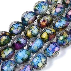 Colorful Resin Beads Strands, Bead in Bead, with Glass Imitation Stone Bead Inside, Round, Faceted(96 Facets), Colorful, 9~10mm, Hole: 0.7mm, about 49~51pcs/strand, 18.50~19.29 inch(47~49cm)