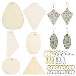 Платиновый & Золотой Наборы для изготовления деревянных висячих серег своими руками, разнообразные, платиной и золотом, 50x18x1.5 мм, отверстие : 2 мм