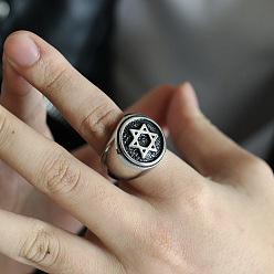 Нержавеющая Сталь Цвет Узор «Звезда Давида» 304 перстни из нержавеющей стали для мужчин, цвет нержавеющей стали, размер США 9 (18.9 мм)