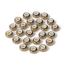 Camel Rondelle Resin European Beads, Large Hole Beads, Imitation Stones, with Silver Tone Brass Double Cores, Camel, 13.5x8mm, Hole: 5mm
