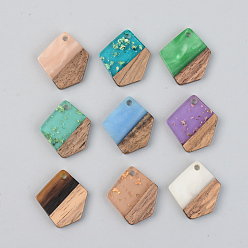 Mixed Color Resin & Walnut Wood Pendants, Polygon, Mixed Color, 21x18.5x3mm, Hole: 2mm