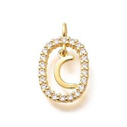 Letter C Латунные микро проложить кубического циркония подвески, без кадмия, без никеля и без свинца, реальный 18 k позолоченный, овал с подвесками в виде букв, буква С, 18.5x11x3.5 мм, отверстие : 2x1.5 мм