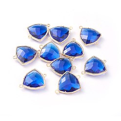 Синий Соединители стеклянные ссылки, с фурнитурой Berzel с открытой спиной из экологически чистого сплава, граненые, треугольные, золотой свет, синие, 24x19x7 мм, отверстие : 1.5 мм