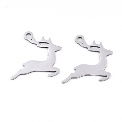 Stainless Steel Color Non-Tarnish Christmas 201 Stainless Steel Pendants, Laser Cut, Christmas Reindeer/Stag, Stainless Steel Color, 18.5x17.5x0.9mm, Hole: 1.8mm