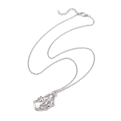 Нержавеющая Сталь Цвет Ожерелья с подвеской в виде клетки с кристаллами, с латунным ползунком, 304 из нержавеющей стали кабель цепи ожерелья, цвет нержавеющей стали, 19.57 дюйм (49.7 см)