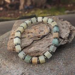 Амазонит Эластичные браслеты из кубического натурального амазонита и синтетического немагнитного гематита для женщин и мужчин., регулируемый