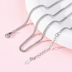 Платина Латунные кубинские звенья цепи ожерелья для женщин, 304 из нержавеющей стали застежкой омар, стойки покрытие, без свинца и без кадмия, долговечный, платина, 17.72 дюйм (45 см)