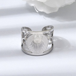 Нержавеющая Сталь Цвет 304 открытые манжеты из нержавеющей стали для женщин, Дева Мария, цвет нержавеющей стали, 15.5 мм, размер США 8 1/2 (18.5 мм)