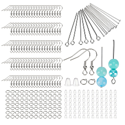 Stainless Steel Color DIY Jewelry Making Findings Kits, including Plastic Ear Nuts, 304 Stainless Steel Earring Findings & Pin & Open Jump Ring, Stainless Steel Color, 4x0.5mm, Inner Diameter: 3mm