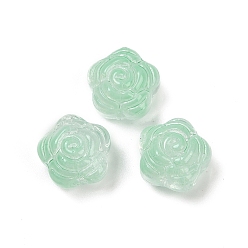 Средний Аквамарин Прозрачные стеклянные бусины, цветы розы, спекающийся лак, средний аквамарин, 11.5x12x8.5 мм, отверстие : 1.2 мм
