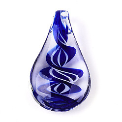 Средно-синий Подвески лэмпворк ручной работы, слеза, светло-синий, 45.5~47.5x26~28x11.5~13 мм, отверстие : 6~8x5.5~6.5 мм