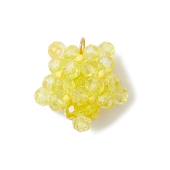 Желтый Подвески из стекла в виде звезд, с настоящим 18позолоченным 304каратным золотом 20x21x13 кольцом из нержавеющей стали и бисером, граненые, желтые, 3 мм, отверстие : {1} мм