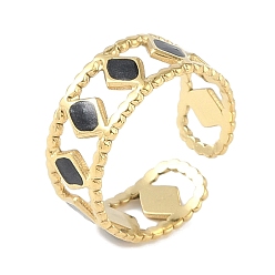 Настоящее золото 18K Ионное покрытие (ip) 304 эмалированные кольца на манжетах из нержавеющей стали, широко открытые кольца с ромбами для женщин, реальный 18 k позолоченный, регулируемый, 8 мм