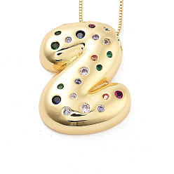 Letter Z Латунные ожерелья с подвесками в виде букв из микрофибры с кубическим цирконием, реальный 18 k позолоченный, Письмо Z, 17.40~17.80 дюйм (44.2~45.2 см), Кулон : 28.5x22.5 мм