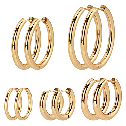 Настоящее золото 18K 5 пары 5 стили вакуумное покрытие PVD 304 серьги-кольца Huggie Hoop из нержавеющей стали для женщин, реальный 18 k позолоченный, 14~30x1.6~3 мм, 1 пара / стиль