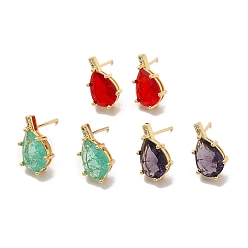 (52) Непрозрачная лаванда Серьги-гвоздики с кубическим цирконием, стеллаж с покрытием из настоящей позолоченной латуни для женщин, без кадмия и без свинца, разноцветные, 18 мм, штифты : 15x8.5 мм