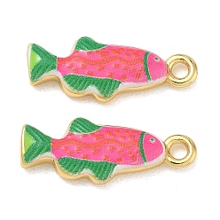 Deep Pink Printed Brass Pendants, Tropical Fish with Polka Dot Charms, Rack Plating, Long-Lasting Plated, Lead Free & Cadmium Free, Real 18K Gold Plated, Deep Pink, 23x8.5x4mm, Hole: 2mm