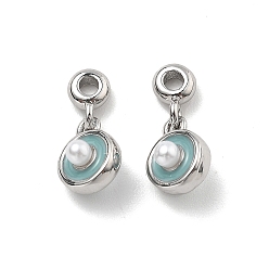 Платина Латунь эмаль прелести, с абс имтация жемчужина, плоские круглые прелести, без кадмия, без никеля и без свинца, платина, 7x6x6 мм, отверстие : 1.8 мм