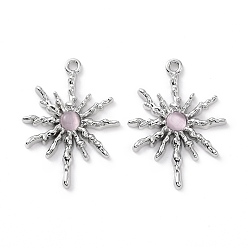 Pink Подвески для кошачьего глаза из сплава, солнечные чары, платина, розовые, 28.5x20.5x2.5 мм, отверстие : 1.6 мм