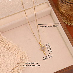 Звезда 304 из нержавеющей стали кулон ожерелья эмали, с кристально горный хрусталь, золотые, звезда, 15.75 дюйм (40 см), Кулон : 20x10 мм