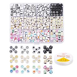 Mixed Color DIY Jewelry Making Kits, Including Flat Round & Cube Opaque & Craft Style Acrylic Beads and Crystal Thread, Mixed Color, Beads: 795~840pcs/set