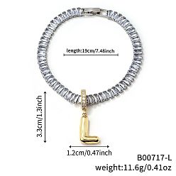 Letter L Модные латунные браслеты с подвесками, кубический цирконий теннисные браслеты для женщин, буквы, Письмо L, 7-1/2 дюйм (19 см)