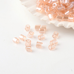 Light Salmon Grade A Glass Seed Beads, Hexagon(Two Cut), Transparent Colours Lustered, Light Salmon, 2~3x1.5~2mm, Hole: 0.5mm, about 37500pcs/pound