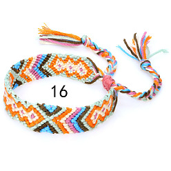 Dark Salmon Cotton Braided Rhombus Pattern Cord Bracelet, Ethnic Tribal Adjustable Brazilian Bracelet for Women, Dark Salmon, 5-7/8~14-1/8 inch(15~36cm)