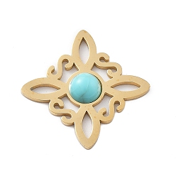 Настоящее золото 18K Синтетические бирюзовые подвески, прелести троичного узла, с 304 установками из нержавеющей стали, реальный 18 k позолоченный, 20x20x3 мм, отверстие : 1x3~3.5 мм