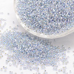 Алиса Синий 6/0 круглые бусины из стекла семян, класс А, серебряная линия квадратное отверстие, прозрачные цвета радуги, Алиса Блю, 3.6~4.0 мм, отверстия : 1.2 mm, около 5000 шт / фунт