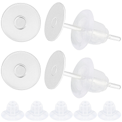 Серебро 200 шт 304 детали серьги-гвоздики из нержавеющей стали, плоско-круглые, 200 гайки ушные пластиковые, серебряные, 5~6x0.3~7 мм, отверстие : 0.8 мм, штифты : 0.7 мм