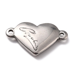 Stainless Steel Color Non-Tarnish 304 Stainless Steel Links Connectors, Heart, Stainless Steel Color, 12.5x25.5x4mm, Hole: 1.8mm