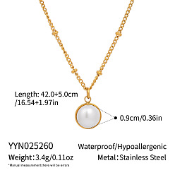 Настоящее золото 18K Минималистичные 304 полукруглые подвески из нержавеющей стали и искусственного жемчуга, ожерелья-спутники для женщин, белые, реальный 18 k позолоченный, 16.54 дюйм (42 см)