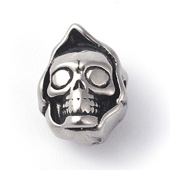 Argent Antique 316 perles chirurgicales en acier inoxydable, tête crâne, argent antique, 12.5x9.5x8.5mm, Trou: 2mm
