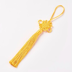 Желтый Полиэфирные украшения кисточкой подвесные, Китайский узел, желтые, 160~260x45~60 мм
